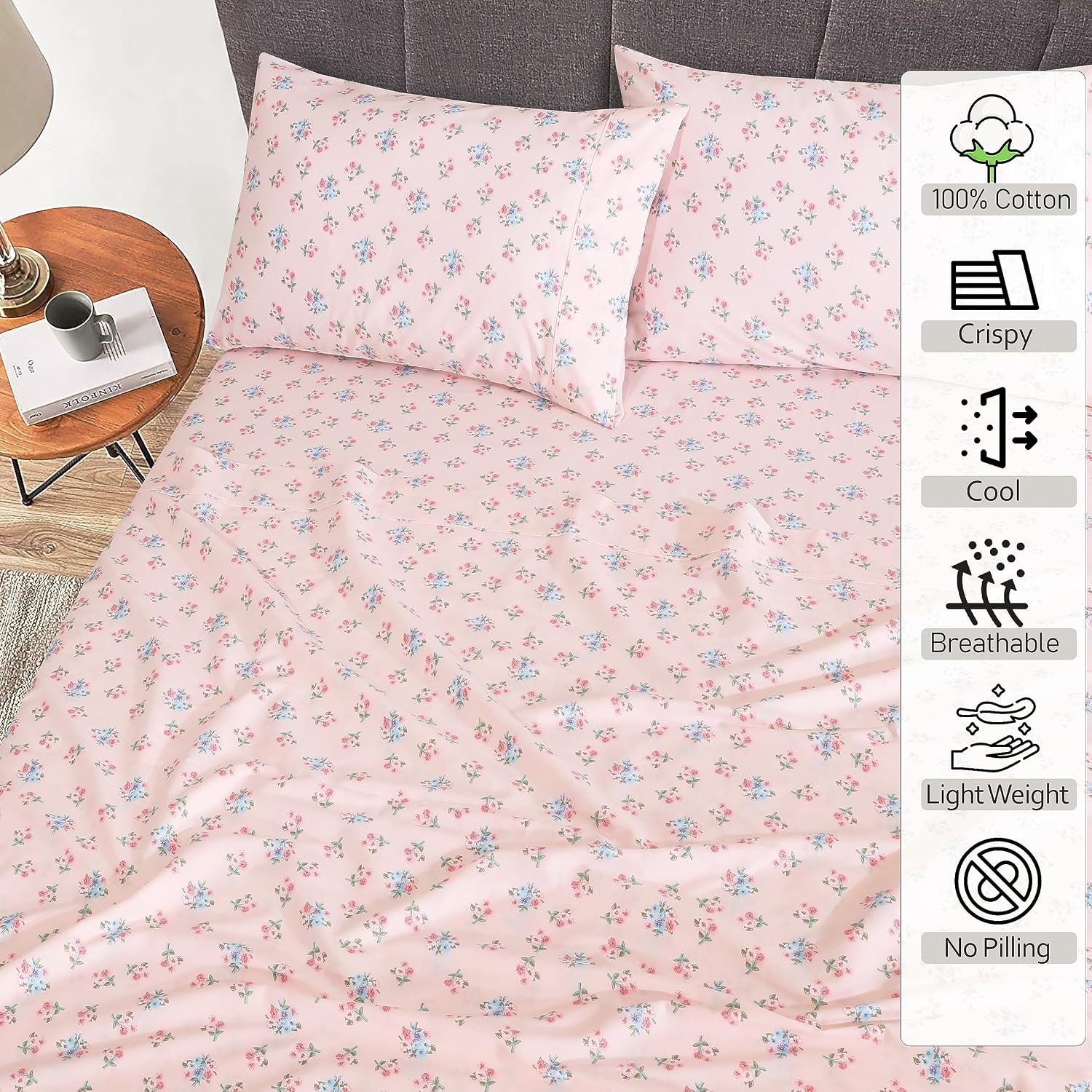 Ruvanti 100% Cotton Percale Sheets California King Size – Crisp Cooling Bed Sheets for Hot Sleepers, Deep Pocket 14”, Soft Breathable & Dur…
