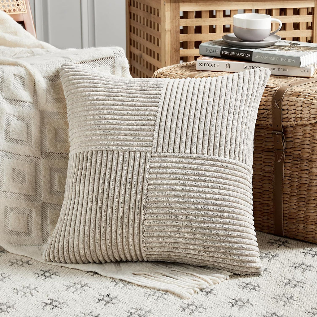 Fancy Homi 2 Packs Neutral Taupe Samll Decorative Throw Pillow Covers 14x14 Inch with for Couch Bed Sofa, Rustic Farmhouse Boho Home…