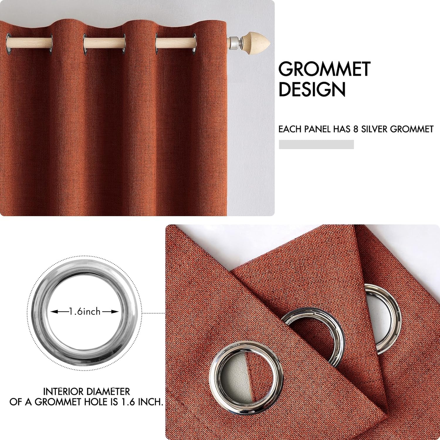 Miulee Linen Curtains for Bedroom 100% Blackout Thermal Insulated Burnt Orange Grommet Room Darkening Curtains & Drapes Rust Terracotta Fal…
