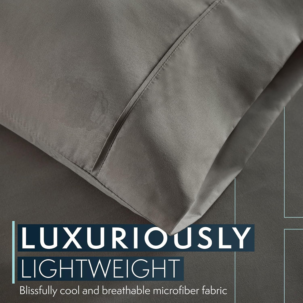 HCCollection HC Collection King Pillow Cases Set of 2- Microfiber, Extra Soft Pillowcases - easy maintenance & Machine Washable - Gray Gray