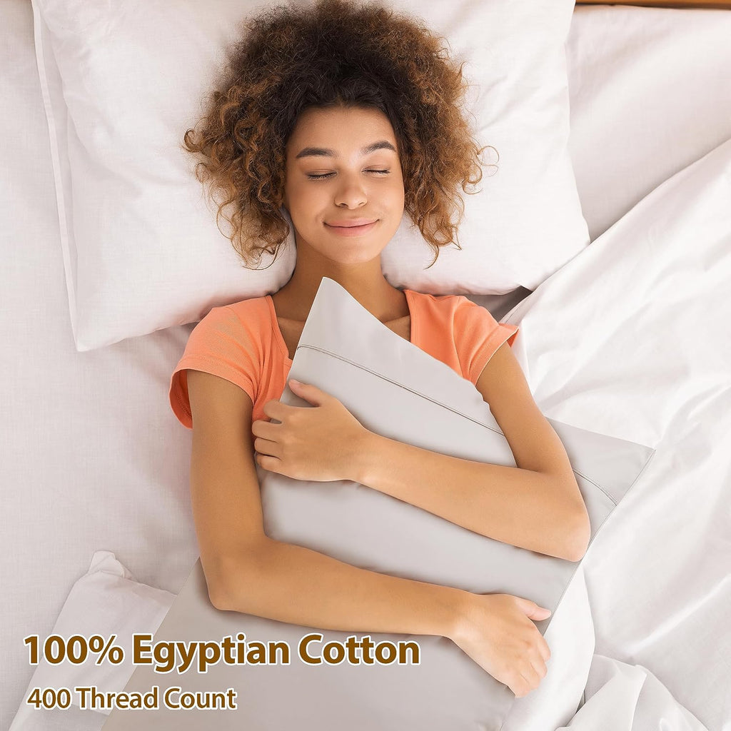 ShunjieHome 100% Egyptian Cotton Pillow Cases Set of 2, Standard Size 400 Thread Count Cooling Pillowcases, Soft and Breathable Pillow Cove…