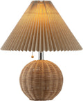 Jonathany JONATHAN Y 17.25" Natural/Chrome/Dark Beige Sphere Table Lamp, Mid-Century Bedside Nightstand with Beige Pleated Linen Shade, Sca…