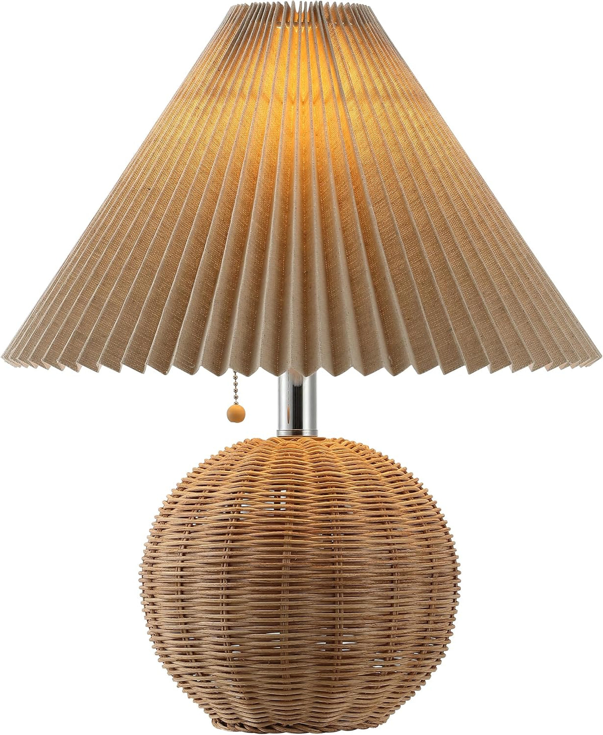 Jonathany JONATHAN Y 17.25" Natural/Chrome/Dark Beige Sphere Table Lamp, Mid-Century Bedside Nightstand with Beige Pleated Linen Shade, Sca…