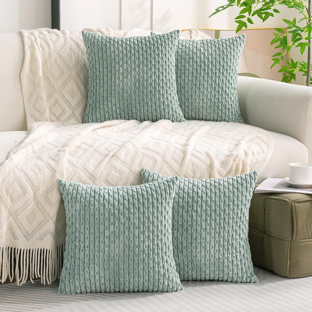 Cozoomy Set of 4 Aqua Decorative Throw Pillow Covers 26x26 Inch Corduroy Pillow Covers for Bed Couch Sofa Living Room Soft Square Cushion C…