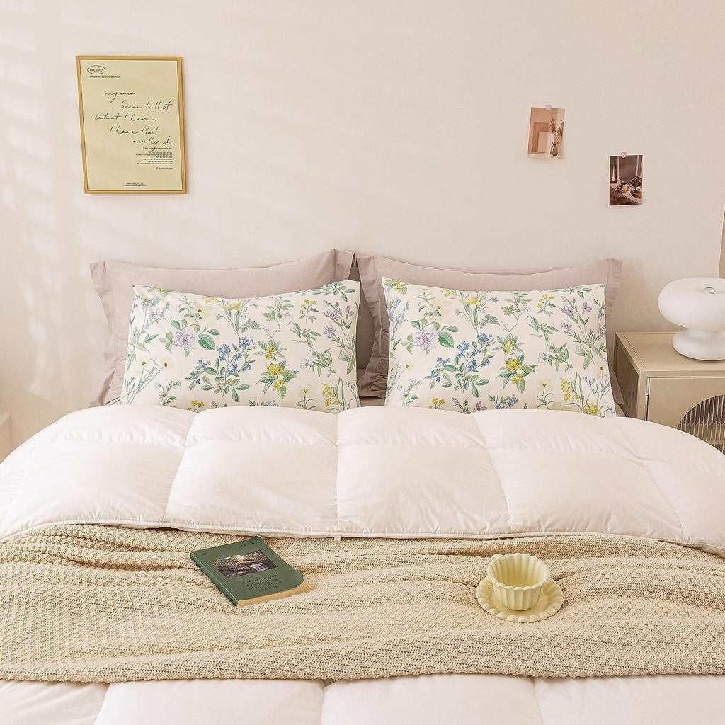 ECOCOTT Floral Pillowcases King Size Set of 2, 100% Washed Cotton Pillow Cases with Envelope Closure, Botanical Wildflower Printed Pillow…