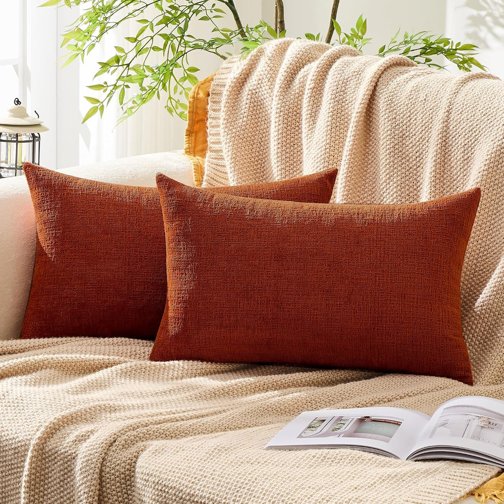 Gawamay Set of 2 Decorative Lumbar Soft Chenille Throw Pillow Covers 12x20 Inch (30x50 CM), Boho Farmhouse Cushion Cases, Couch Pillow Cove…