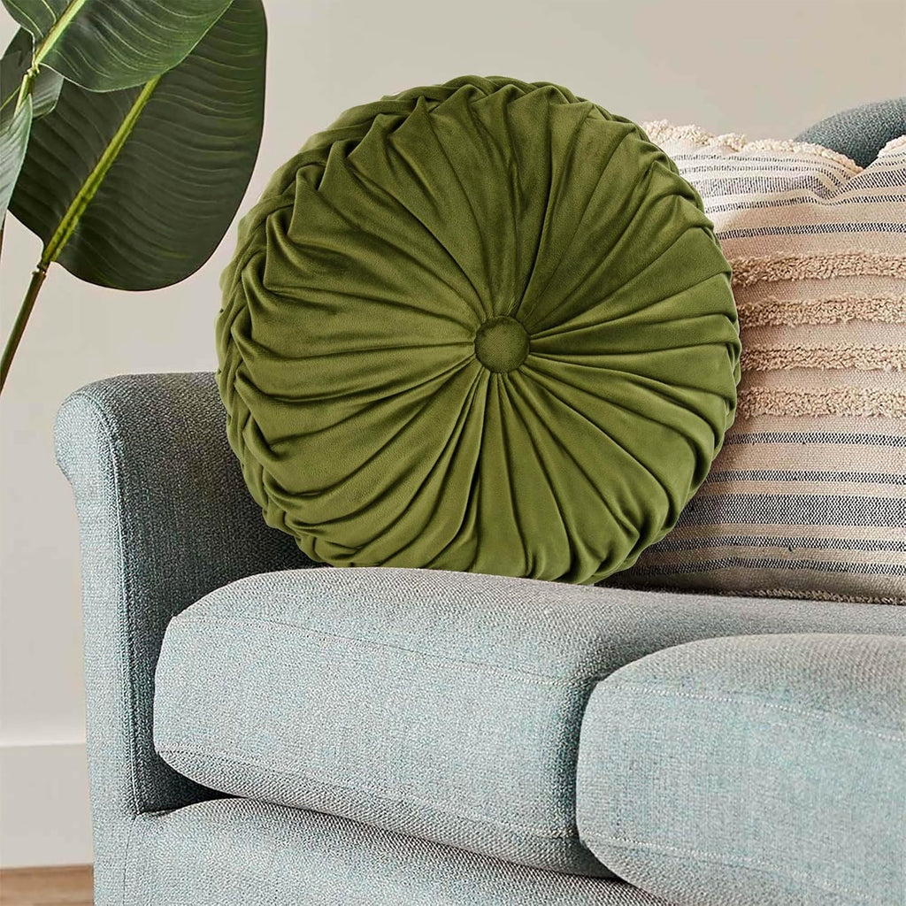 Hig Set of 2 Decorative Round Pleated Throw Pillows, Classy Accent Pumpkin Throw Pillows with Center Button, Vintage Velvet Floor Pillows f…
