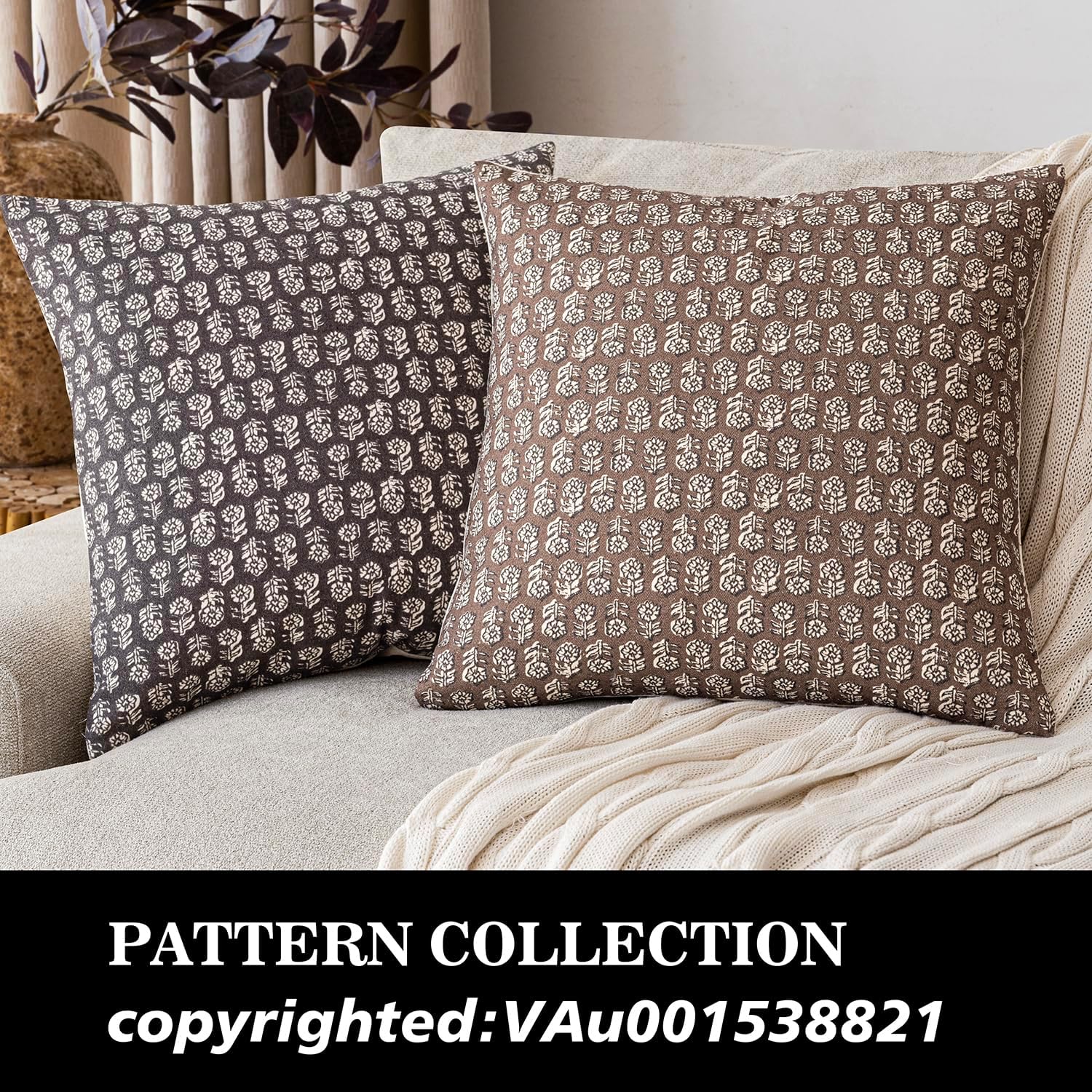 Foindtower Set of 2 Decorative Vintage Floral Print Throw Pillow Covers Neutral Modern Farmhouse Cushion Covers Boho Home Decor for Sofa…