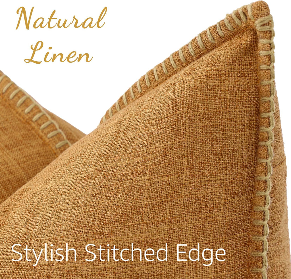 decorUhome Summer Decorative Throw Pillow Covers 22x22 Set of 2 Square Faux Linen Outdoor Neutral Farmhouse Euro Sham Pillow Covers with…
