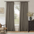 Twodrapes Taupe Gray Linen Blackout Pleated Curtains 90 Inches Long for Living Room Darkening Pinch Pleat 100% Black Out Drapes Thermal Ins…