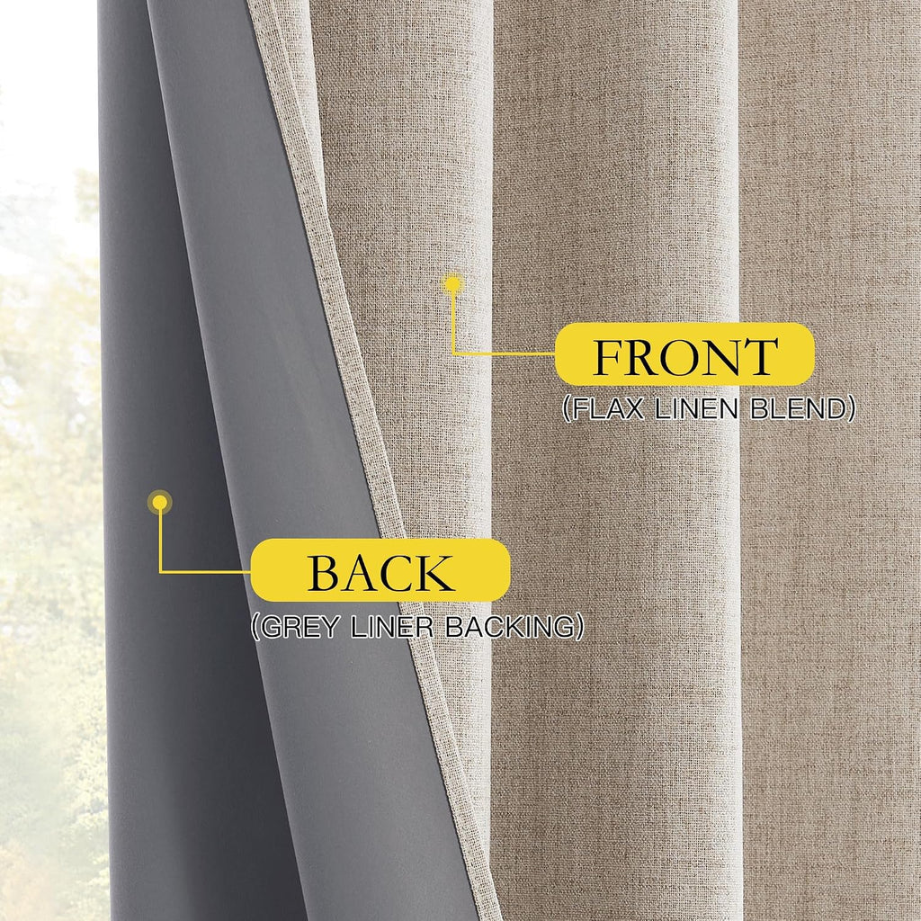 NICETOWN Oatmeal Vintage Open Linen Weave Flax Thermal Curtains, 100% Blackout Curtains 84 inches Long for Dining Room, Soundproof Window…