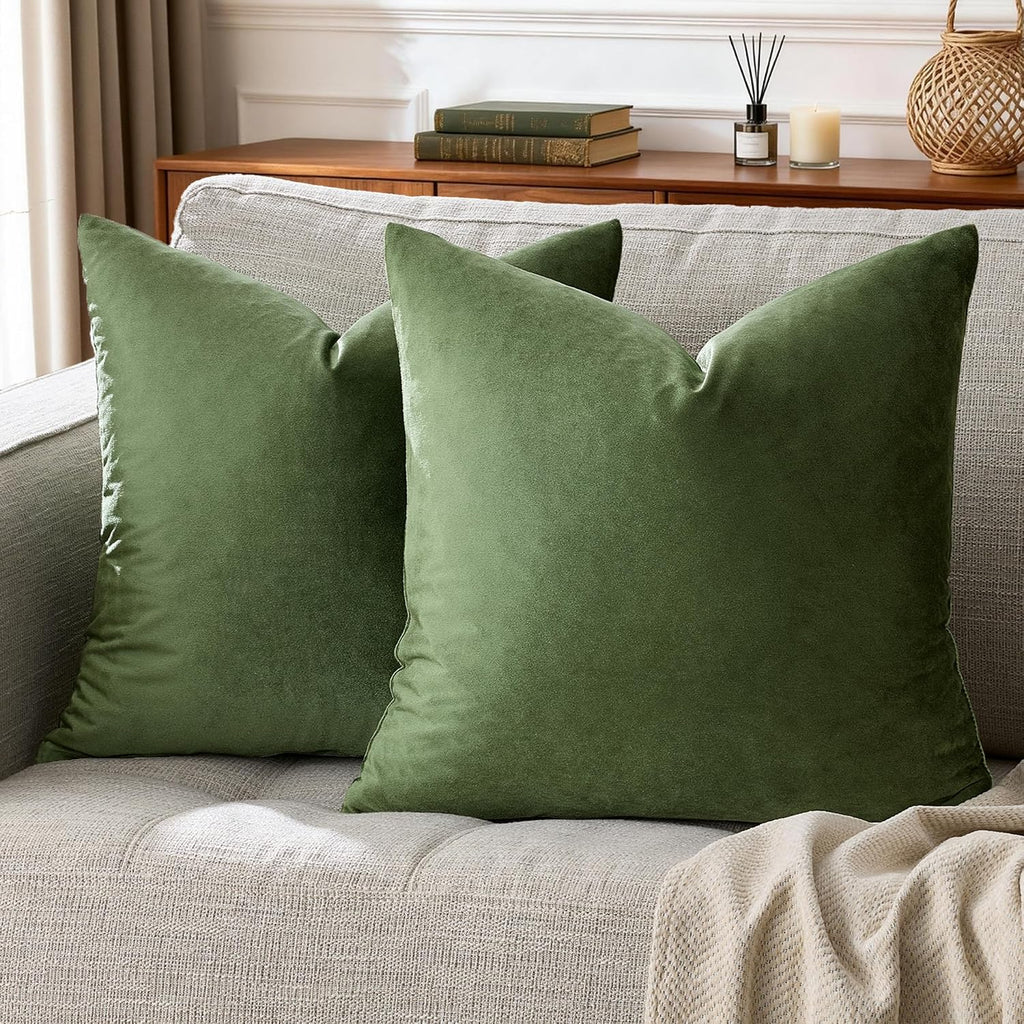 GIGIZAZAFocusingonhomedecoration GIGIZAZA Pack of 2 Throw Pillow Covers 26x26 Olive Green Velvet Decorative Pillows Couch Sofa Covers Bedro…