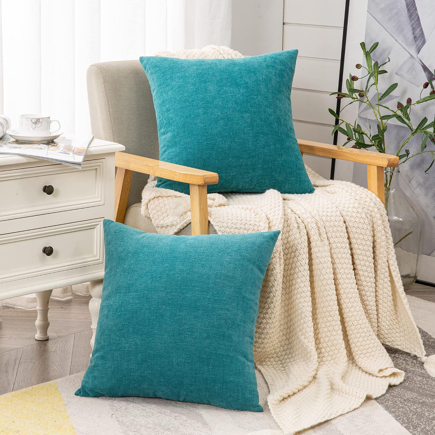 Gawamay Decorative Chenille Throw Pillow Covers 24x24 Inch Pack of 2, Soft Square Couch Pillow Cover for Sofa Cushion Living Room Bedroom S…