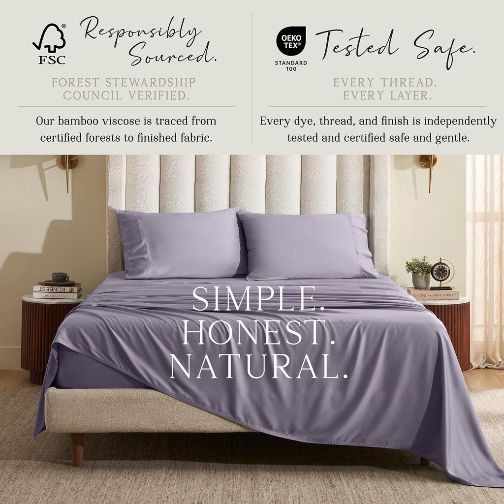KARISSA MAE Pure Viscose from Bamboo Split King Size Sheet Set | 100% FSC Certified | Luxuriously Soft | Cooling | 18" Deep Pocket…