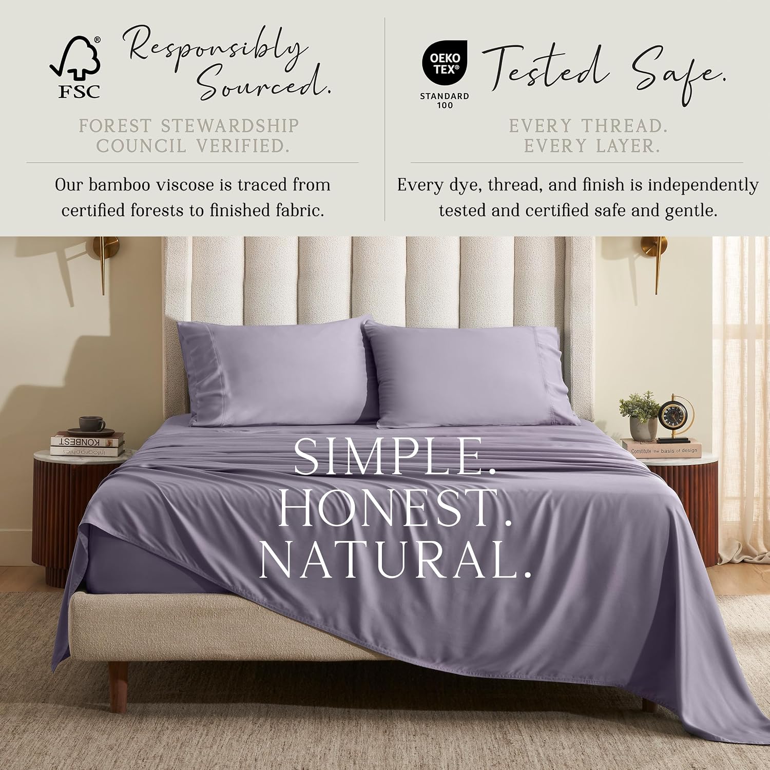 KARISSA MAE Pure Viscose from Bamboo Split King Size Sheet Set | 100% FSC Certified | Luxuriously Soft | Cooling | 18" Deep Pocket…