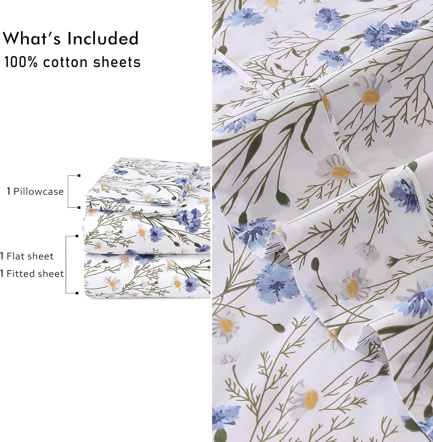 Ruvanti 100% Cotton Percale Sheets Twin Size – Crisp Cooling Bed Sheets for Hot Sleepers, Deep Pocket 16”, Soft Breathable & Durable Hotel-…