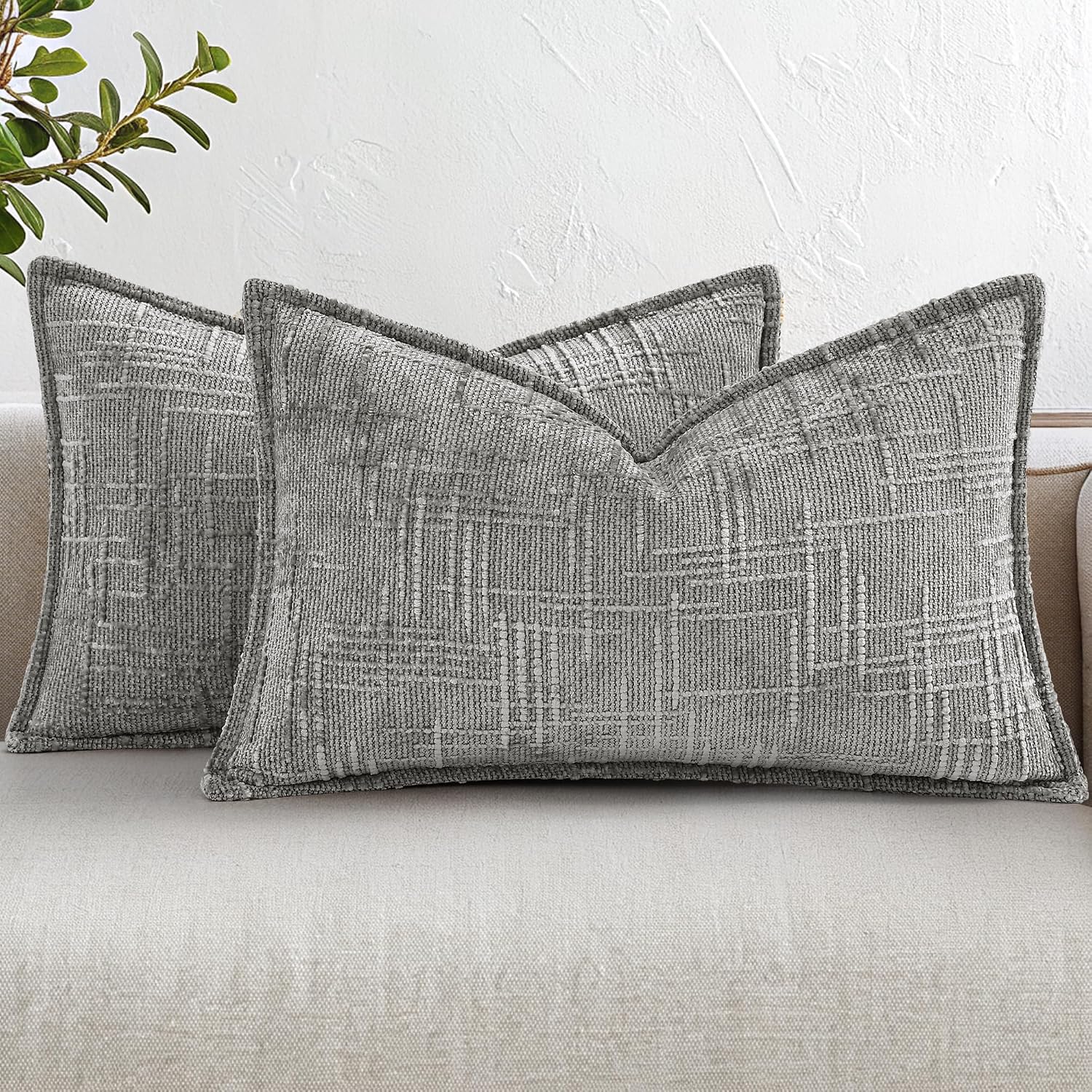 decorUhome Chenille Throw Pillow Covers 12x20 Set of 2, Soft Textured Slubby Modern Decorative Pillow Covers with Elegant Design for Couch,…