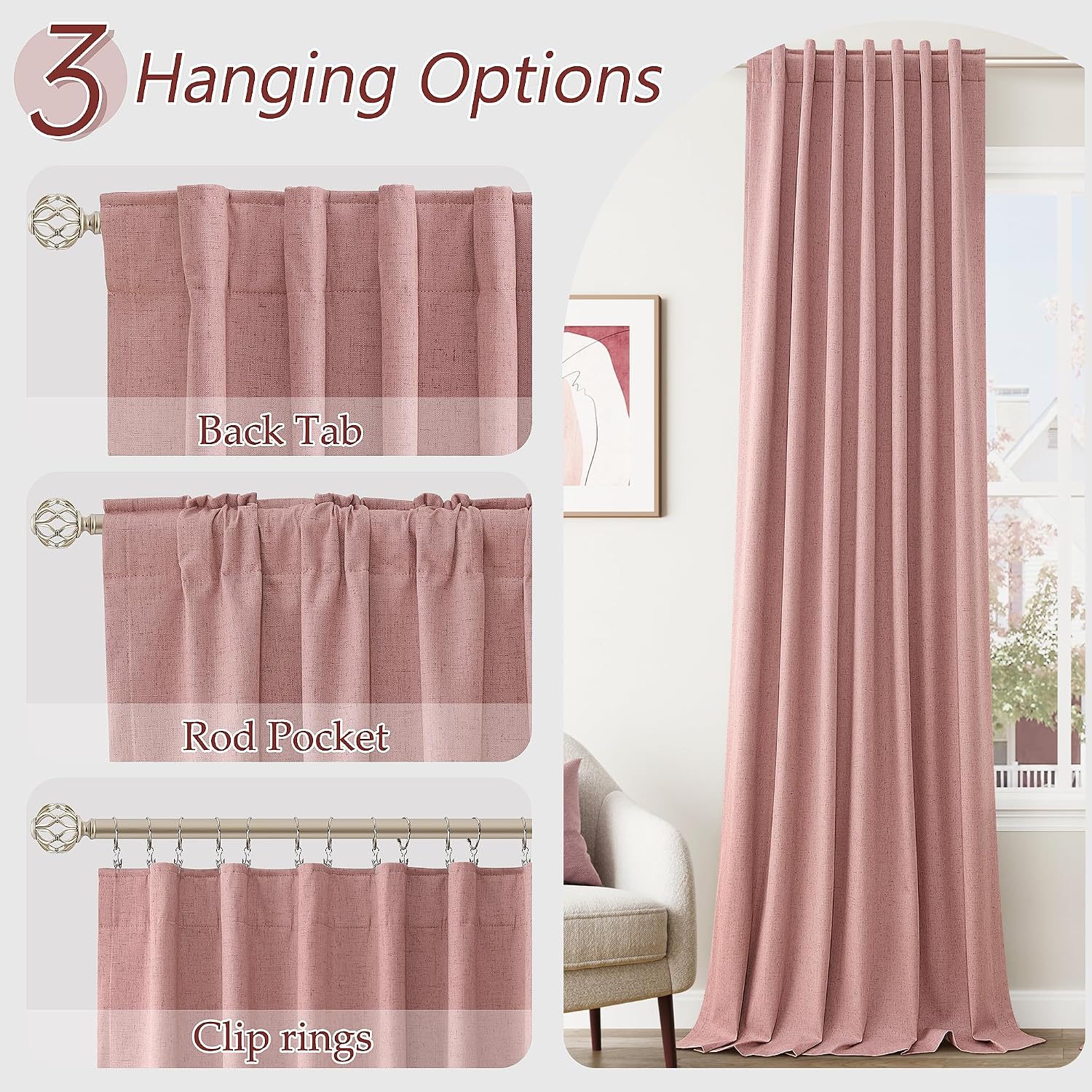 Guken 100% Blackout Curtains 102 Inch Length 2 Panels Set for Living Room Bedroom Back Tab Thermal Insulated Lack Out Linen Drapes Room Dar…