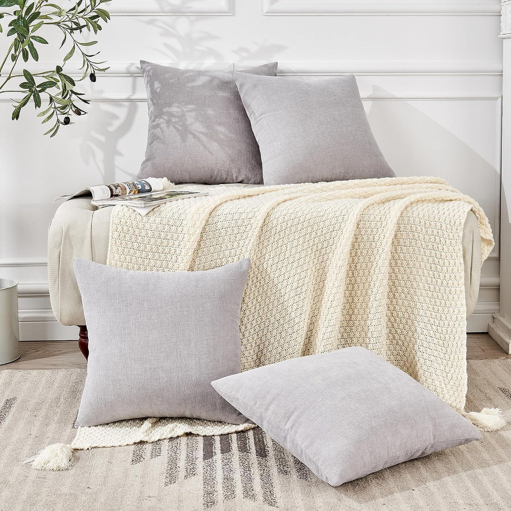 Gawamay Decorative Square Throw Pillow Covers 18"x18" Inch Set of 4, Super Soft Chenille Pillows Farmhouse Fall Pillowcase for Living Room…
