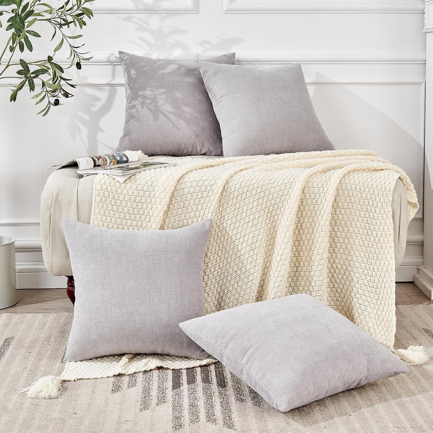 Gawamay Decorative Square Throw Pillow Covers 18"x18" Inch Set of 4, Super Soft Chenille Pillows Farmhouse Fall Pillowcase for Living Room…
