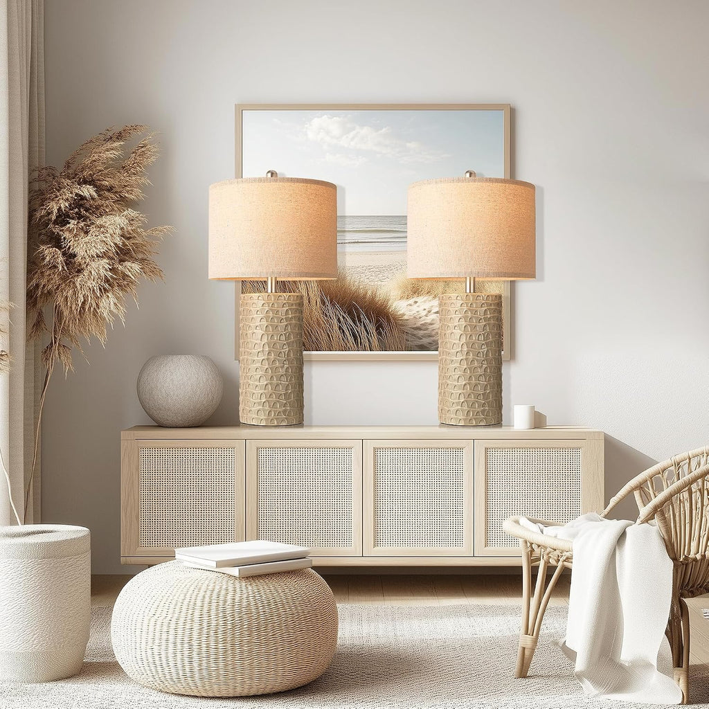 PARTPHONER 23" Modern Ceramic Table Lamp Set of 2, Table Lamps for Living Room, Rustic Farmhouse Bedside Lamps Nightstand lamp for…