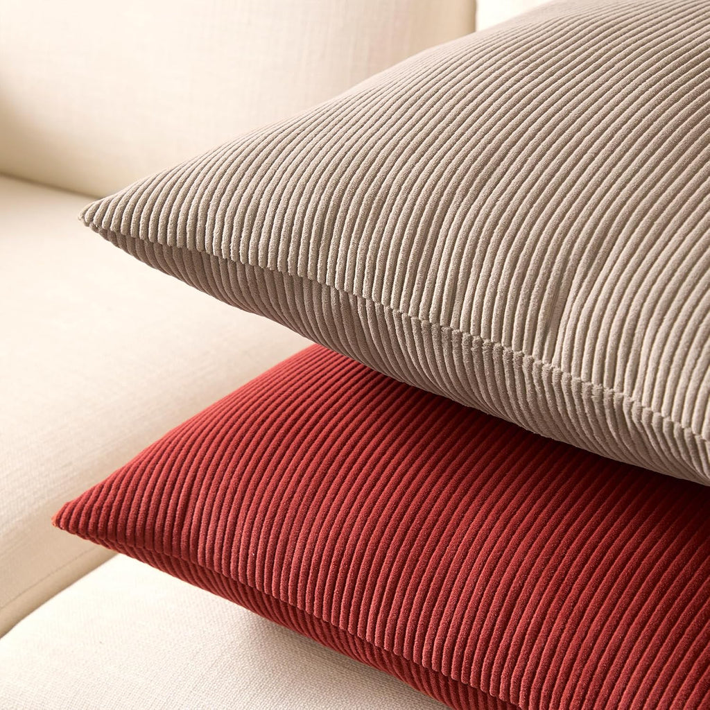 EncasaXO Encasa XO Corduroy Throw Pillows Covers 20"x20", Set of 2 Soft Textured Striped Boho Pillow Covers | Decorative and Cozy Cushion C…