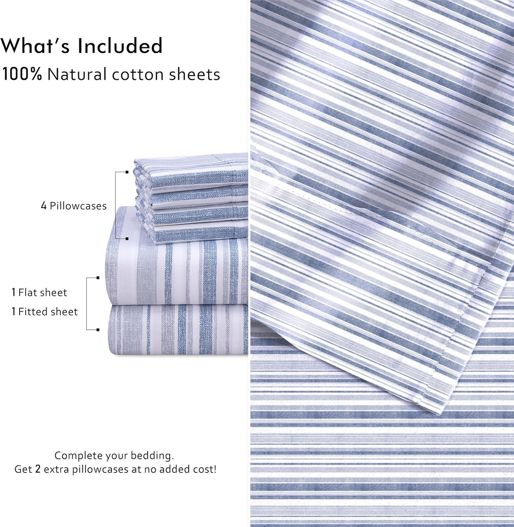Ruvanti 100% Cotton Percale Sheets King Size 6 Piece Set, Cooling Bed Sheets for Hot Sleepers, Deep Pocket 16”, Breathable Lightweight & Du…