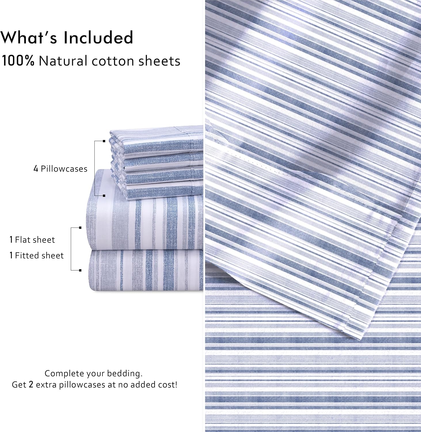 Ruvanti 100% Cotton Percale Sheets California King Size 6 Piece Set, Cooling Bed Sheets for Hot Sleepers, Deep Pocket 14”, Breathable Light…