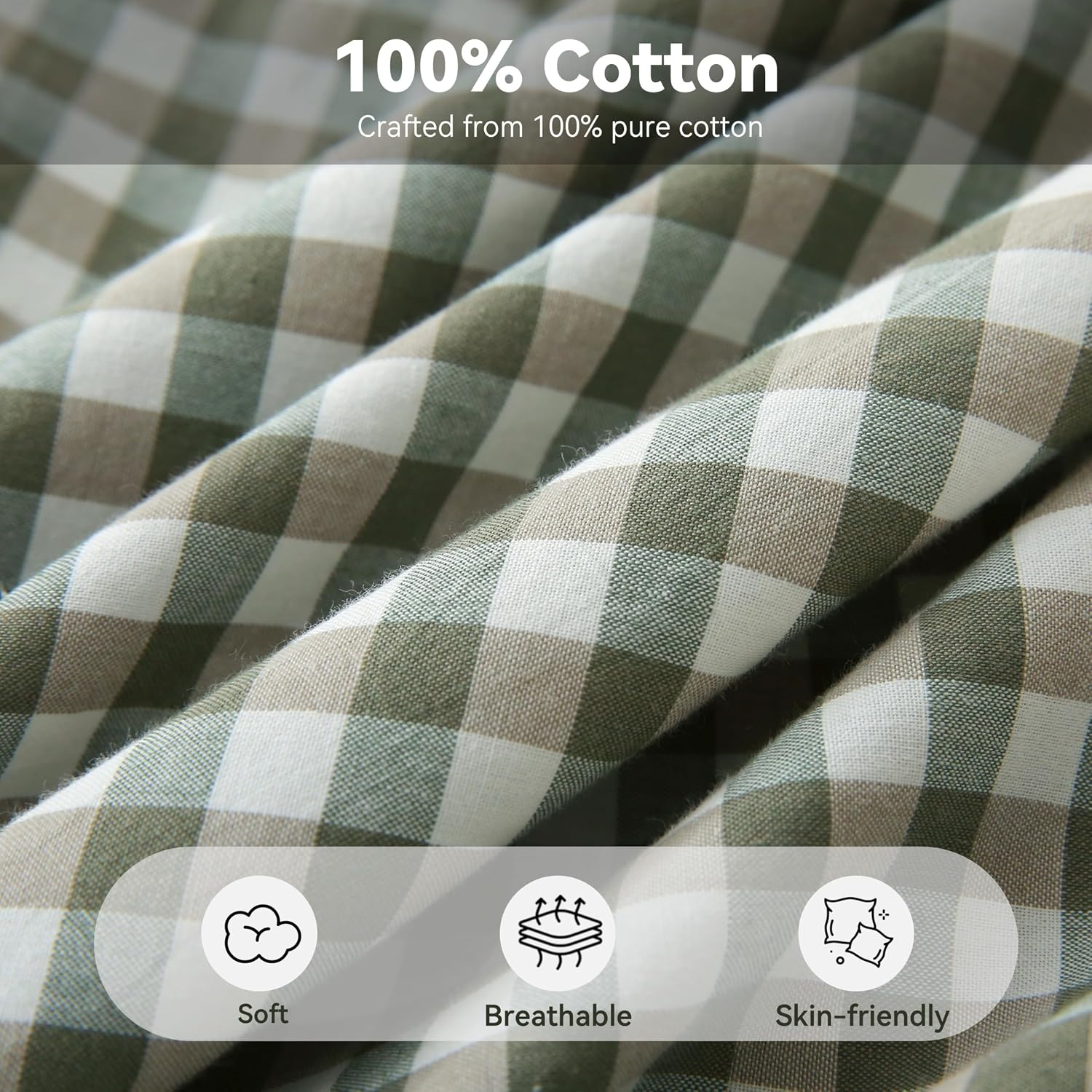 Jilboo 2 Pack 18 x18 inches Sage Green/White Checkered Throw Pillow Covers 100% Washed Cotton Vintage Ruffle Trim Decorative Gingham Pillow…