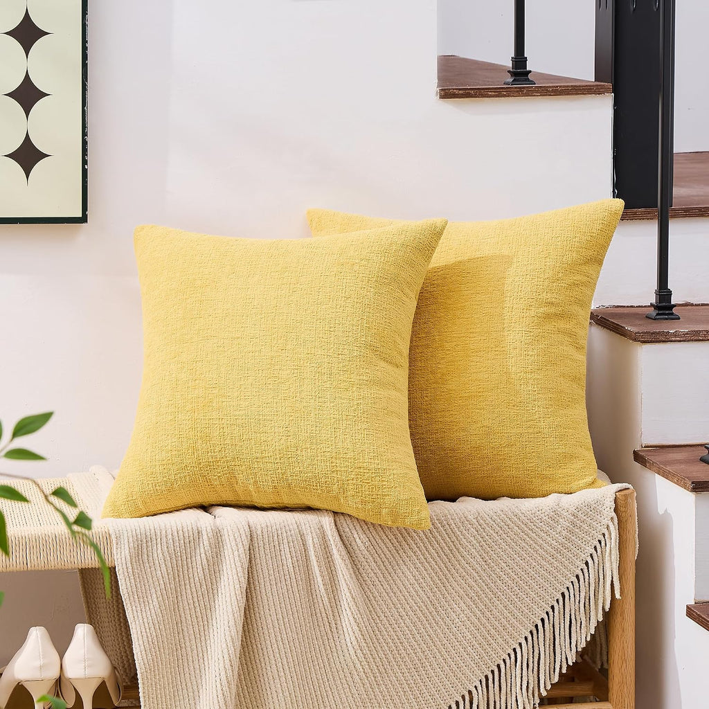 Gawamay Set of 2 Soft Textured Chenille Throw Pillow Covers 22x22 Inch (55x55 CM), Decorative Pillowcases Cushion Covers for Farmhouse Home…
