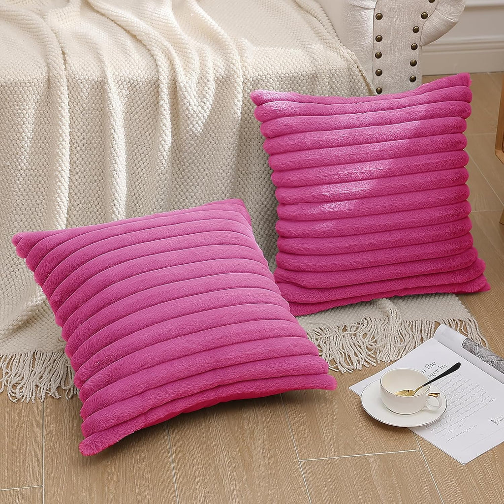 Pallene Faux Fur Plush Throw Pillow Covers 22x22 Set of 2, Luxury Soft Fluffy Striped Decorative Pillow Covers for Sofa, Couch, Living…