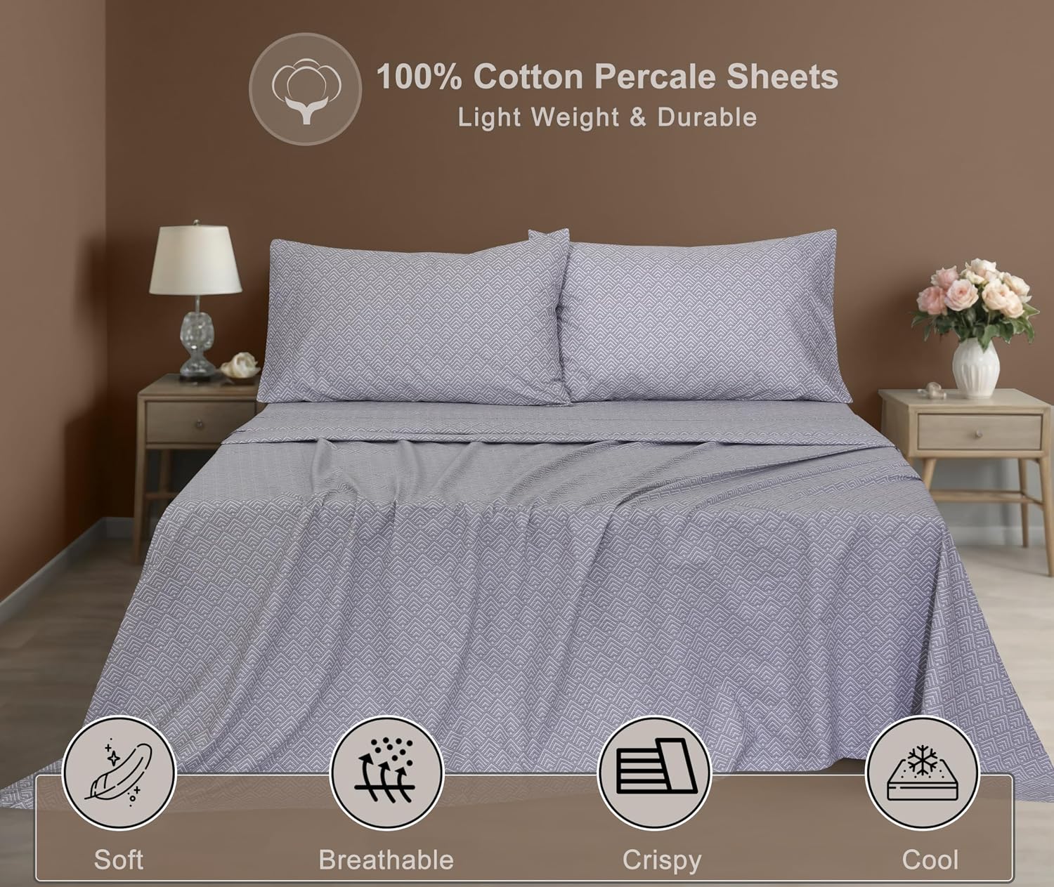 Zoyer 100% Cotton Sheets – Twin XL Size Percale Bedding, Cooling & Breathable, Durable with a Crisp, Soft & Comfortable Feel, 16" Deep Pock…