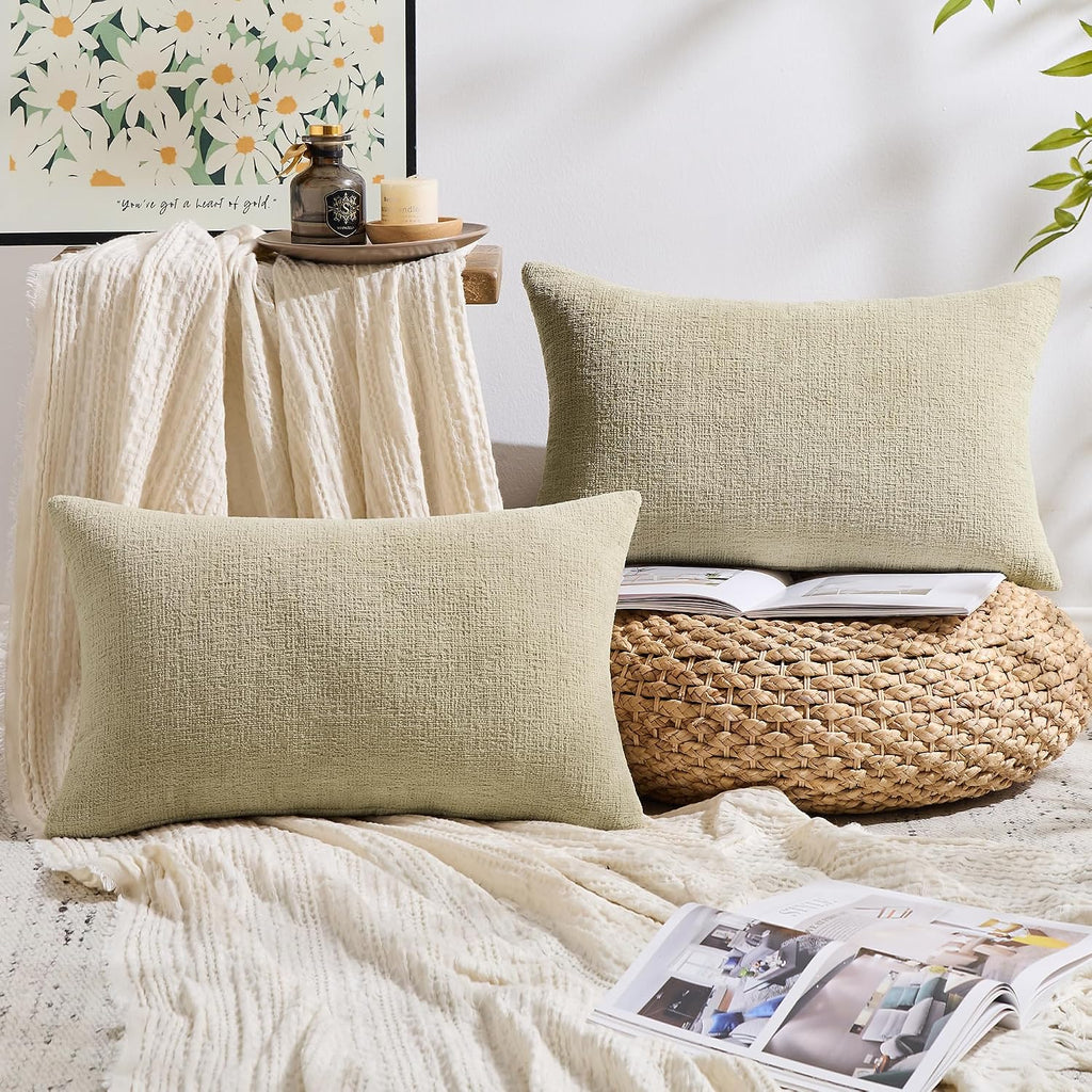 Gawamay Pack of 2 Decorative Lumbar Throw Pillow Covers 20x12 Inch, Soft Chenille Boho Farmhouse Cushion Cases, Couch Pillow Covers for Liv…