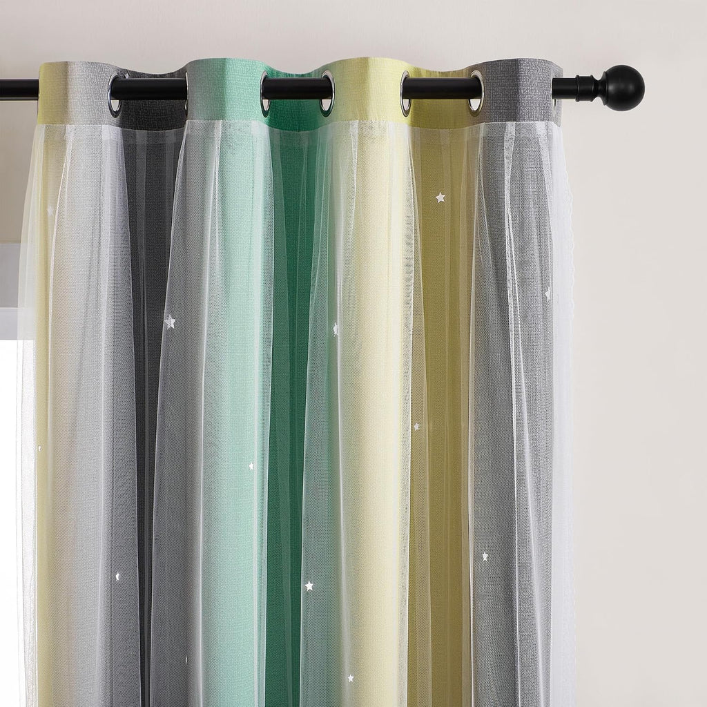 Addsomecolortolife XiDi Yellow & Rainbow Curtains for Kids & Girls Room - Blackout, Grey & Green 52x84 Inch Long 1 Panel with Unicorn Wall…