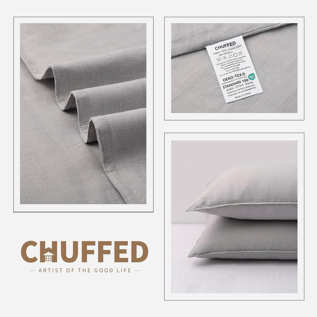 Chuffed Linen Pillowcases 2 Pack 100% Linen Standard Pillow Cases, Breathable and Cooling Washed Pillowshams with Zipper Closure, 20x36 Inc…
