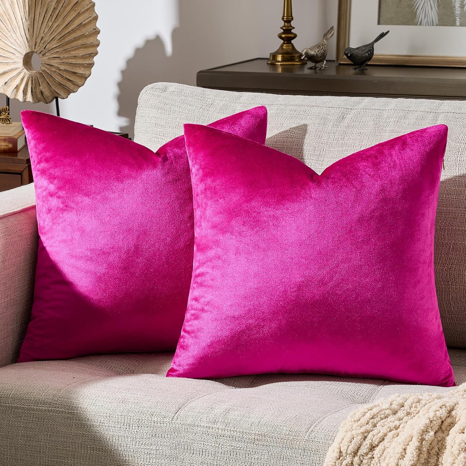 GIGIZAZAFocusingonhomedecoration GIGIZAZA Pillow Covers 20x20 Velvet Decorative Pillows Sofa Couch Throw Pillow Covers Hot Pink Pack of 2 C…
