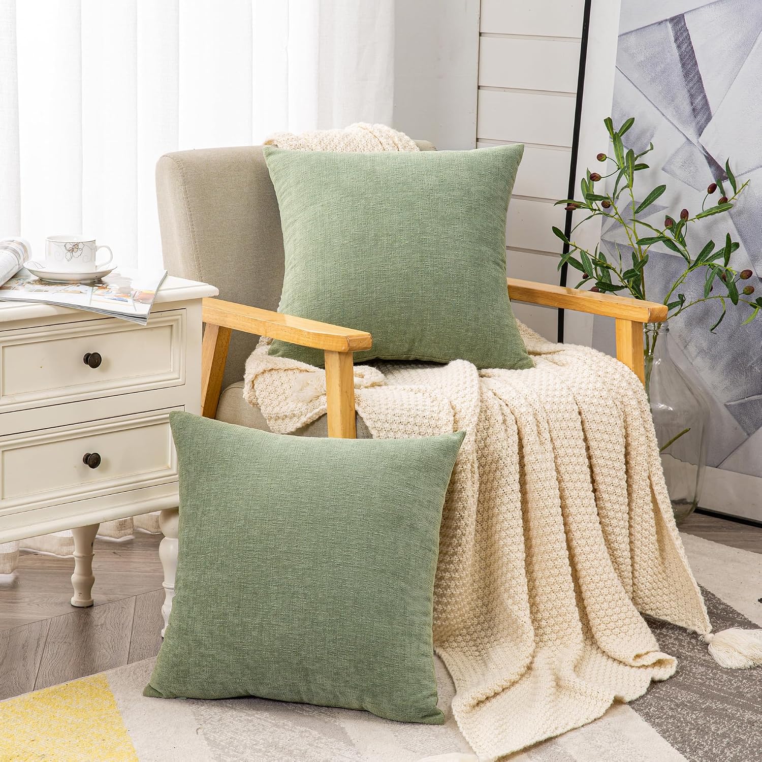 Gawamay Decorative Square Throw Pillow Covers 22"x22" Inch Set of 2, Super Soft Chenille Pillows Farmhouse Fall Pillowcase for Living Room…