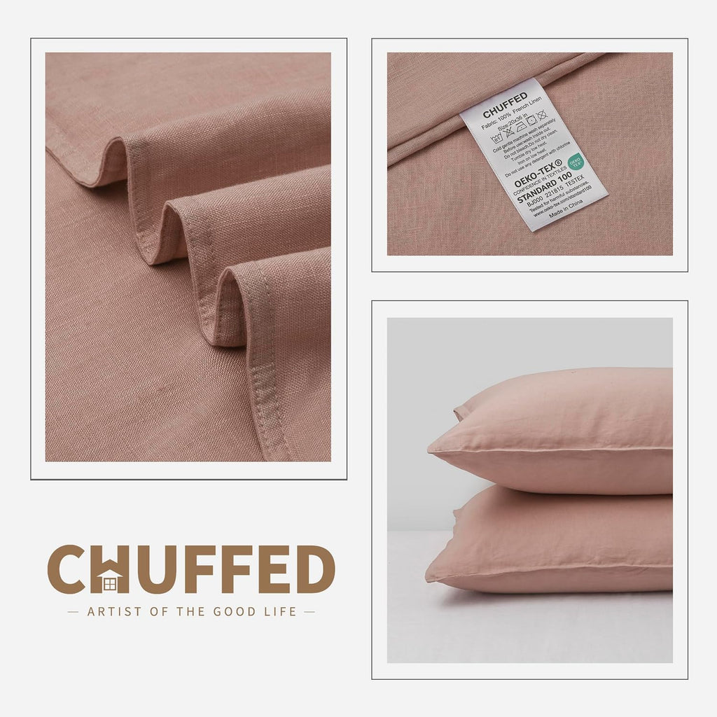 Chuffed Linen Pillowcases 2 Pack 100% Linen Standard Pillow Cases, Breathable and Cooling Washed Pillowshams with Zipper Closure, 20x36 Inc…