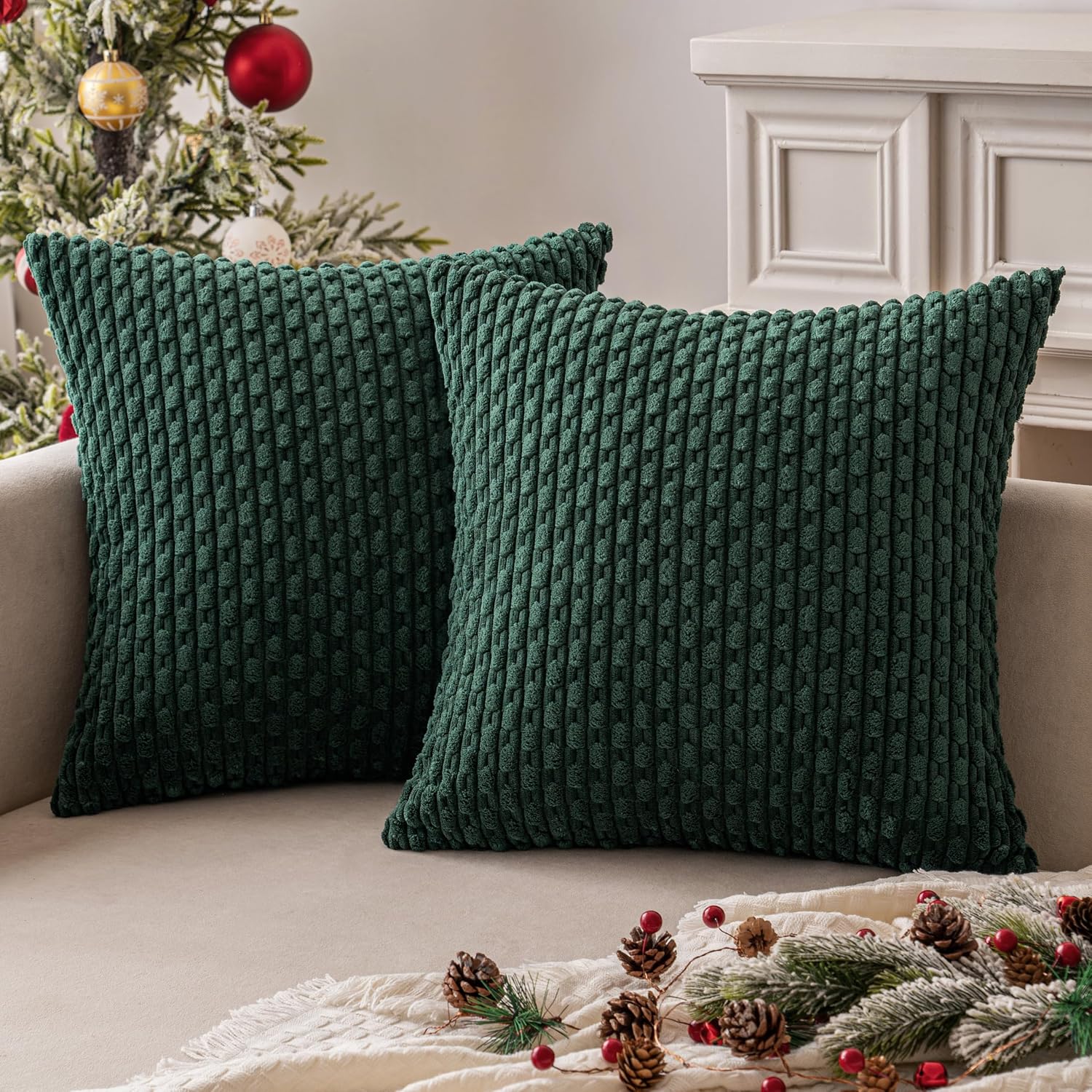 Miulee Army Green Throw Pillow Covers Soft Corduroy Decorative Set of 2 Boho Striped Pillow Covers Pillowcases Farmhouse Home Decor for Cou…