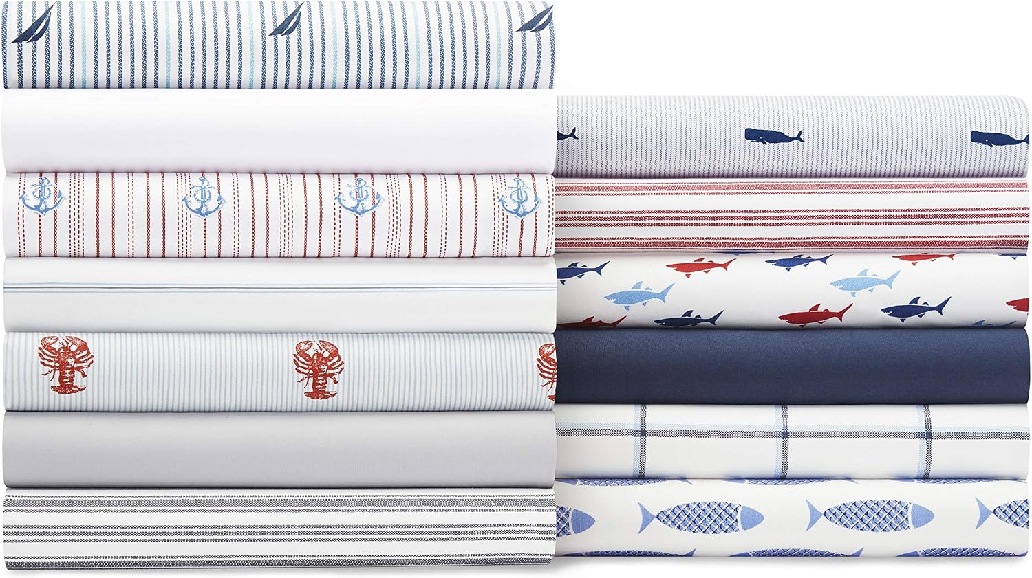 Nautica King Size Sheets, Cotton Percale Preppy Bedding Set, Crisp & Cool, Lightweight & Breathable (Skippers Island Light Blue, King) Cott…