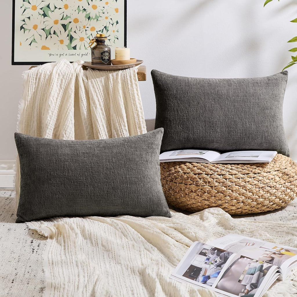 Gawamay Set of 2 Decorative Lumbar Soft Chenille Throw Pillow Covers 12x20 Inch (30x50 CM), Boho Farmhouse Cushion Cases, Couch Pillow Cove…