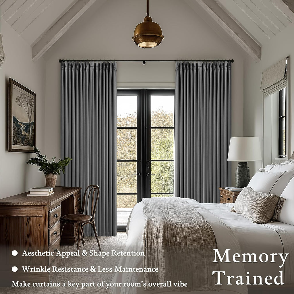Twodrapes Dark Grey Pinch Pleated Blackout Curtains 108 Inches Long for Bedroom 100% Black Out Thick Linen Dual Layer Pleated Drapes Farmho…