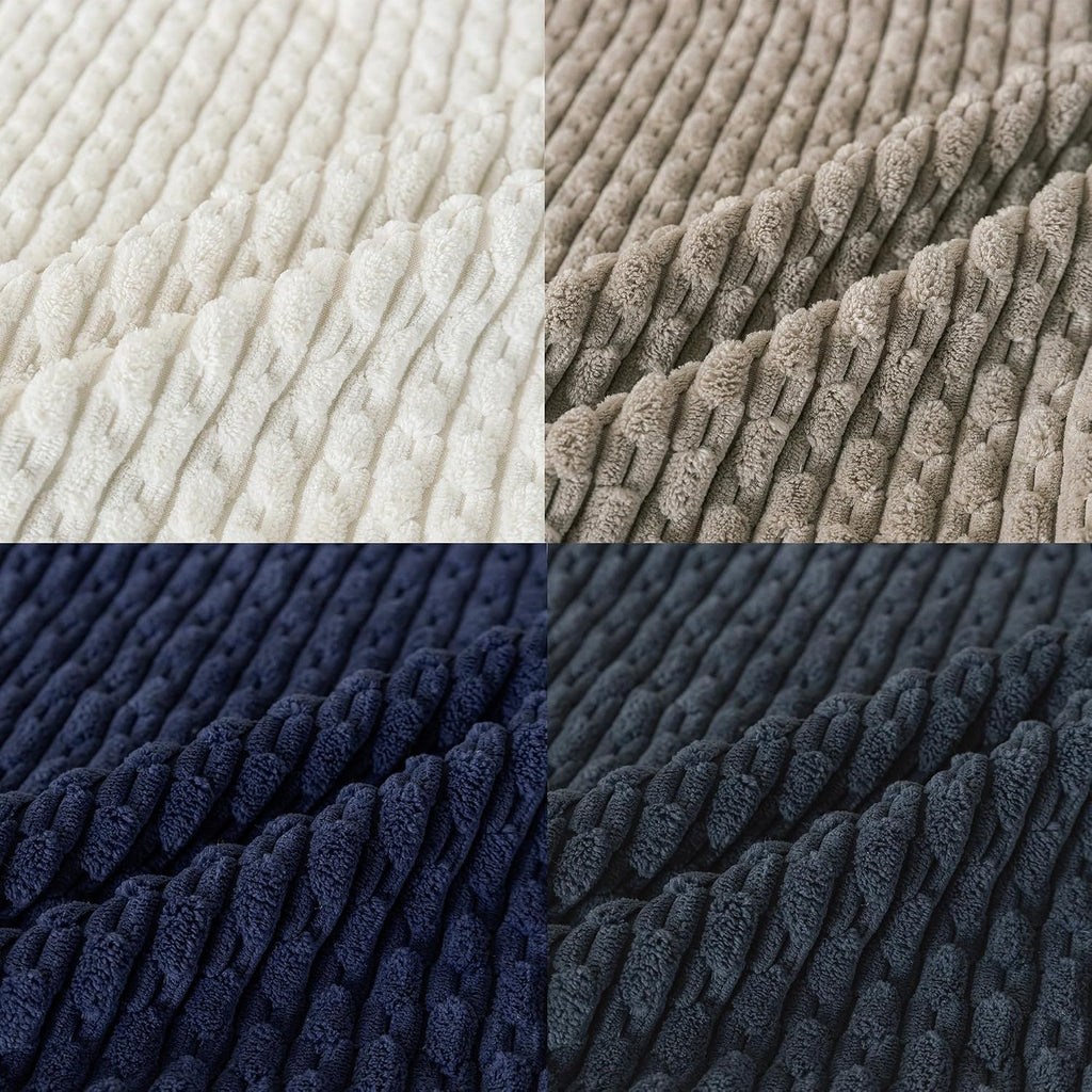 Cozoomy Set of 4 Navy White Taupe Decorative Throw Pillow Covers 20x20 Inch Corduroy Pillow Covers for Bed Couch Sofa Living Room Soft Squa…