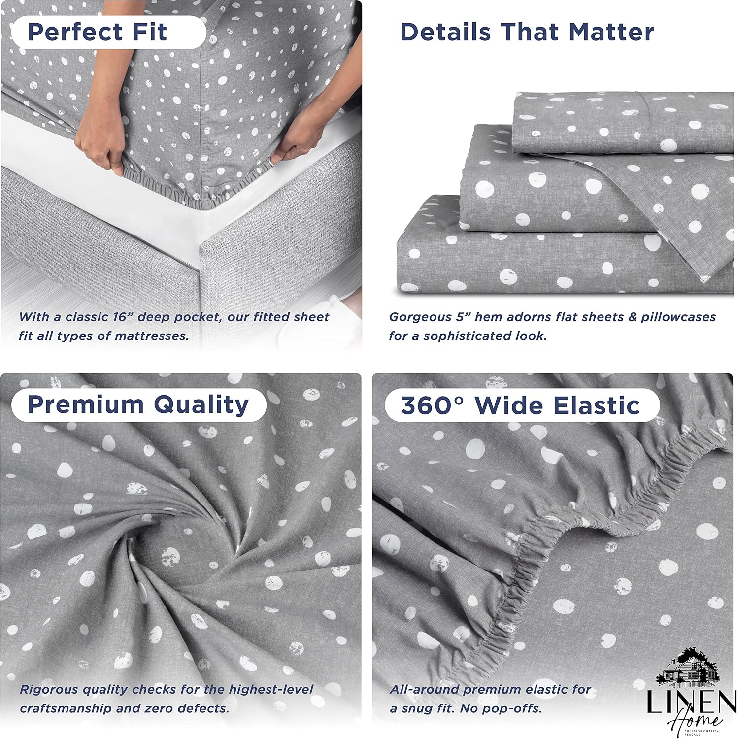 Linen Home Cotton Lyocell Blend Percale Sheet Set Full Size - 4 Piece Deep Pocket Bedding, Pre-Washed & Shrunk, Crisp Cooling Fabric…