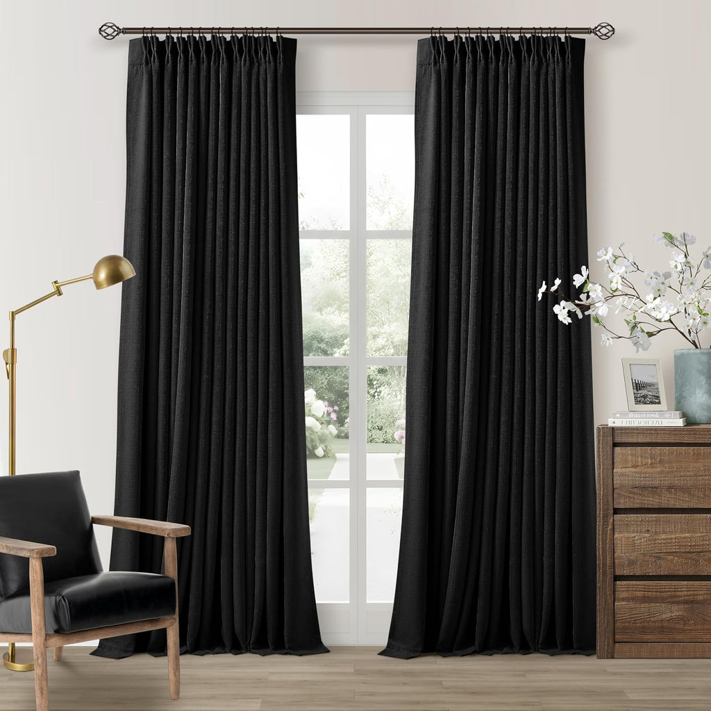 Twodrapes Pinch Pleated Blackout Curtains 102 Inches Long for Bedroom 100% Black Out Thick Linen Dual Layer Pinch Pleat Drapes with Back Ta…