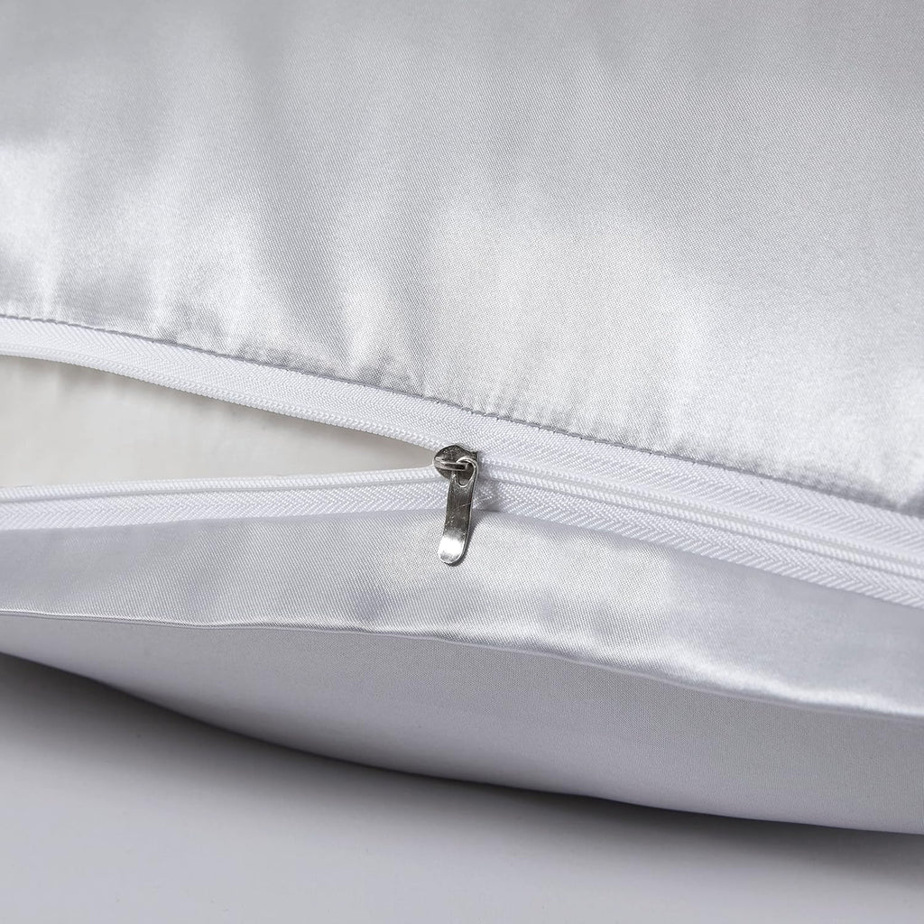 HommxJF Satin Pillowcases with Zipper (20x26), Standard Size Pillowcases Set of 2, Light Gray Silk Pillowcase for Hair and Skin Gray