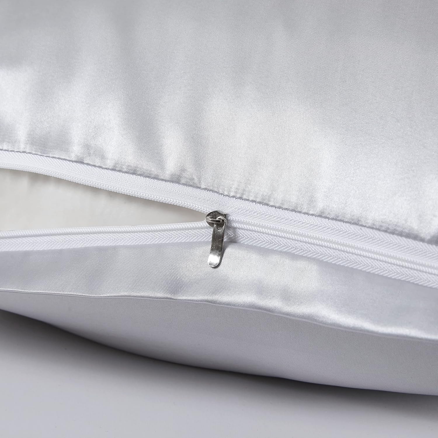HommxJF Satin Pillowcases with Zipper (20x26), Standard Size Pillowcases Set of 2, Light Gray Silk Pillowcase for Hair and Skin Gray