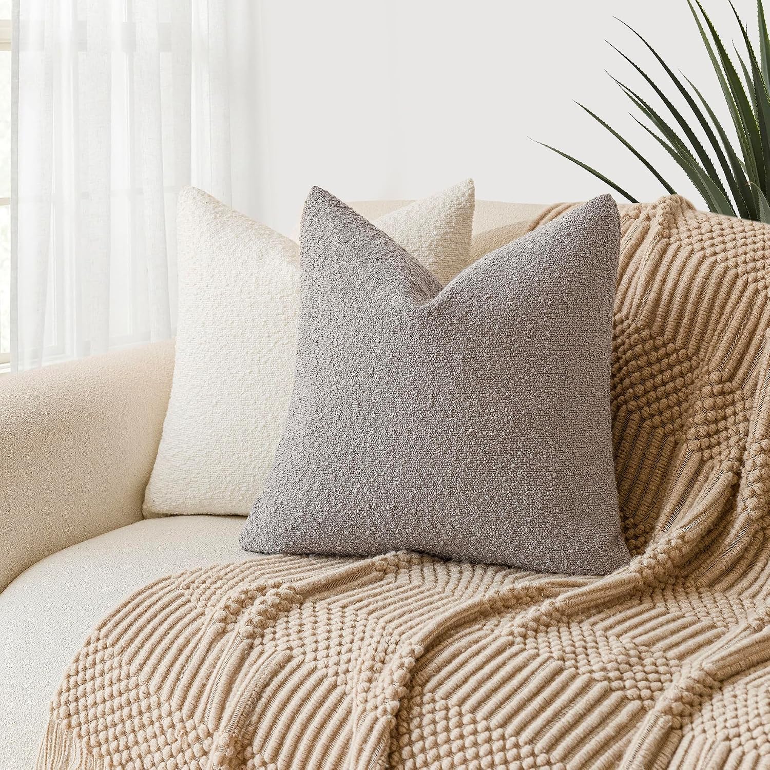 Foindtower Decorative Boucle Throw Pillow Covers Accent Solid Pillow Cases Cozy Soft Textured Couch Cushion Case for Chair Sofa Bedroom…