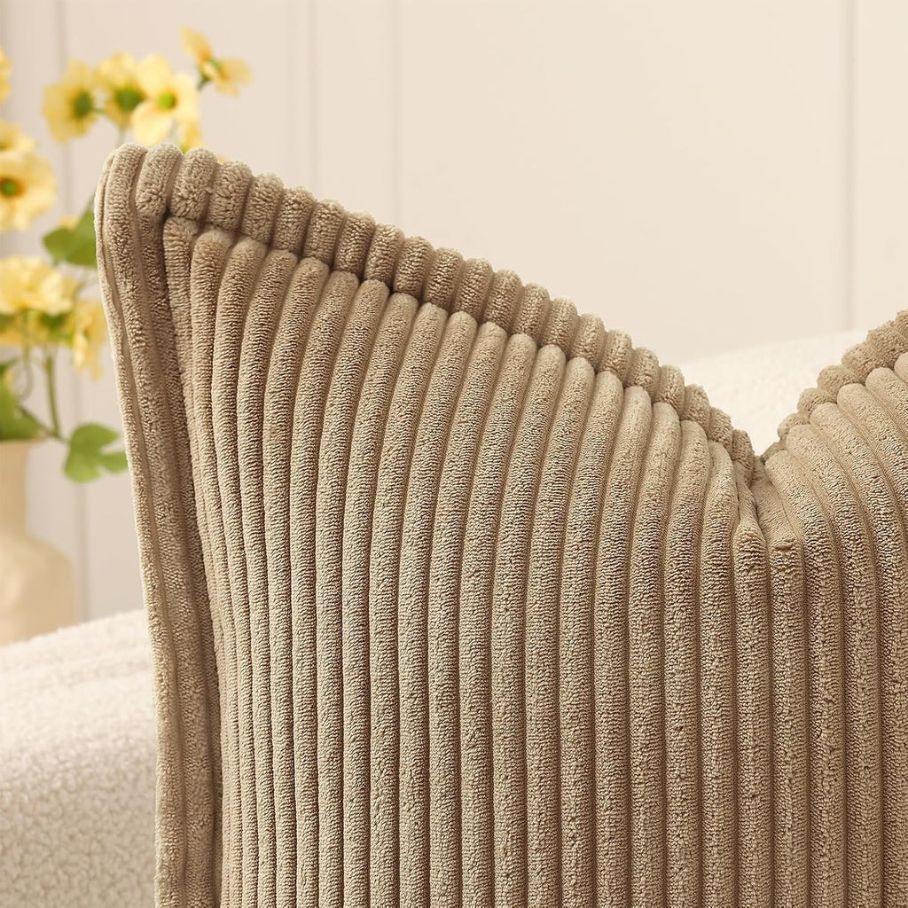 Mecatny Corduroy Summer Throw Pillow Covers 22x22 Set of 2, Neutral Decorative Soft Boho Couch Pillow Covers with Broadside for Sofa…