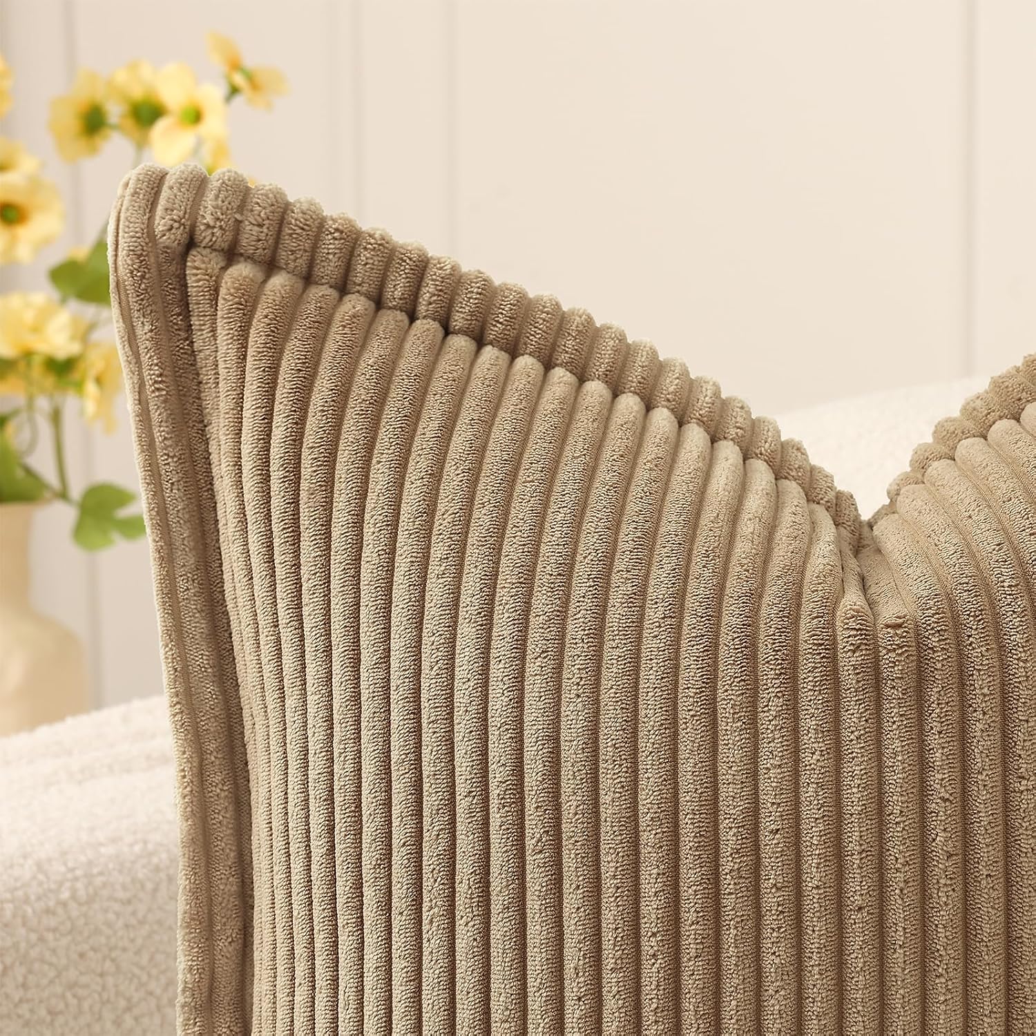 Mecatny Corduroy Summer Throw Pillow Covers 22x22 Set of 2, Neutral Decorative Soft Boho Couch Pillow Covers with Broadside for Sofa…